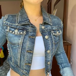 Cropped Jean Jacket With Jewel Buttons